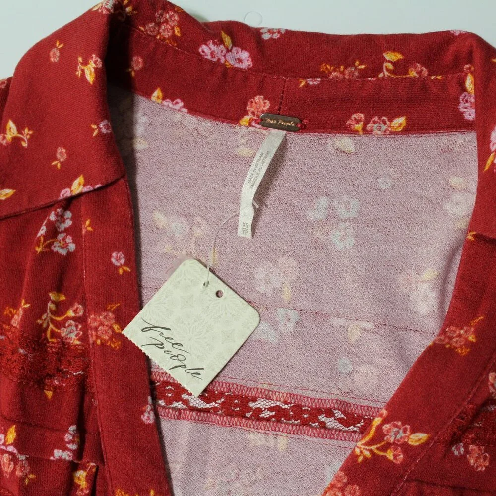 Free People Good Days Mini Dress in Pop Combo Size XS red floral V-neck New - Picture 7 of 11